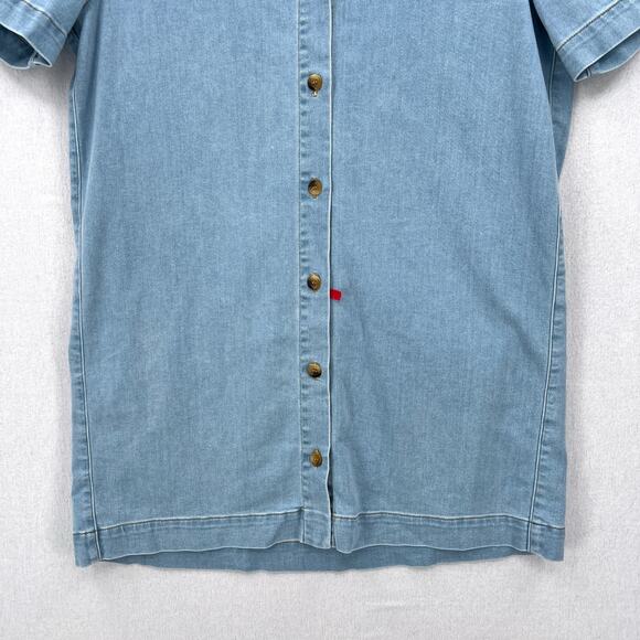 ENZA COSTA Soft Denim Shirt Dress Womens Small Light Blue Short Sleeve Button Up - Picture 8 of 14